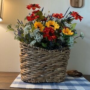 Vibrant Floral Arrangement in Woven Basket